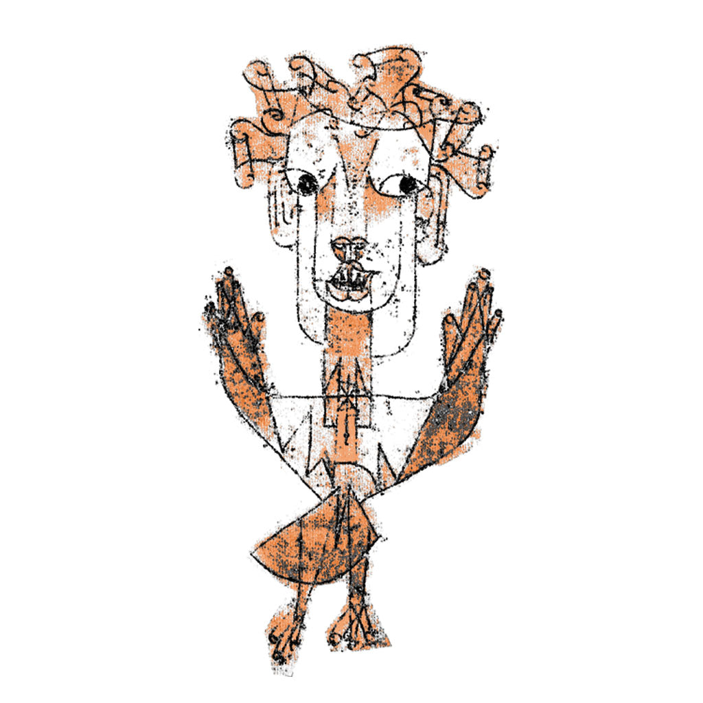 Desenho de um anjo com braços abertos.