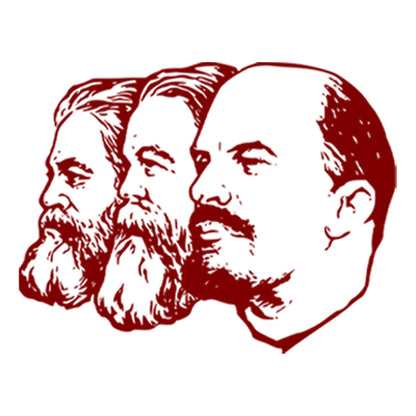 : Imagem clássica de perfil de Karl Marx, Engels e Lenin.