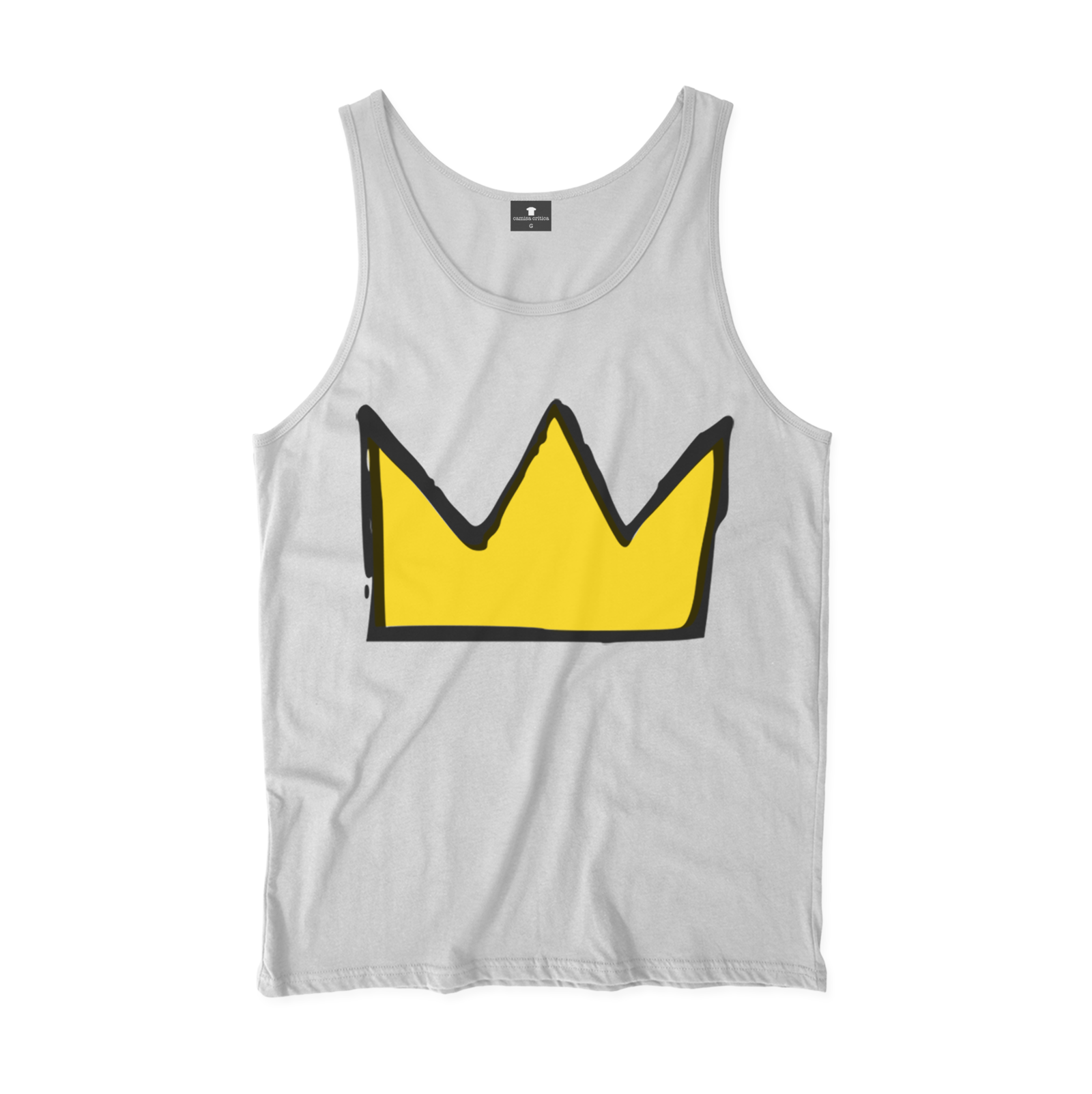 Camiseta Regata. EIlustração de uma coroa ao estilo construído por Jean-Michel Basquiat.