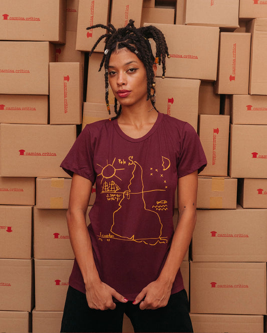 Camiseta Baby Look Nosso Norte É O Sul: Torres Garcia