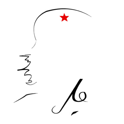 Estampa: Adaptação minimalista da famosa foto do Che em que aparece apenas o contorno da face e da boina e a estrela da boina.
