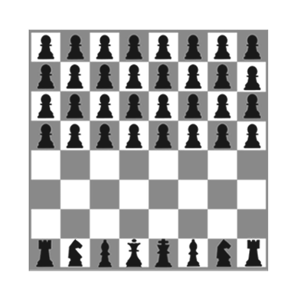  Tabuleiro de xadrez onde de um lado estão muitos peões(4 fileiras) e do outro as peças aristocráticas.