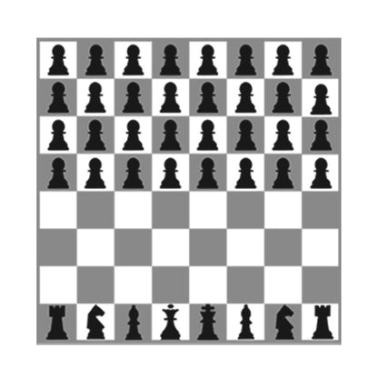  Tabuleiro de xadrez onde de um lado estão muitos peões(4 fileiras) e do outro as peças aristocráticas.