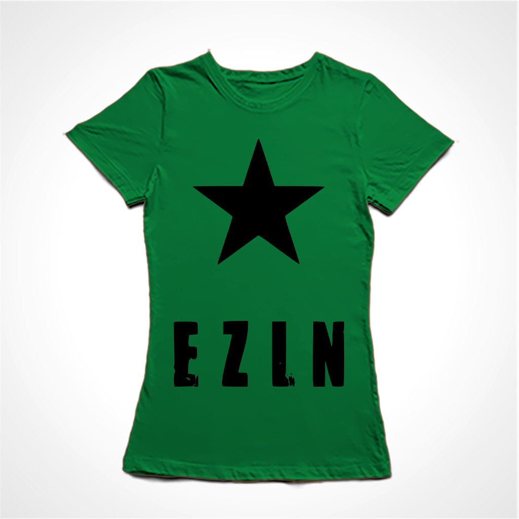 Camiseta Baby Look Estampa:  Texto escrito EZLN(Exército Zapatista de Libertação Nacional) com uma estrela acima.