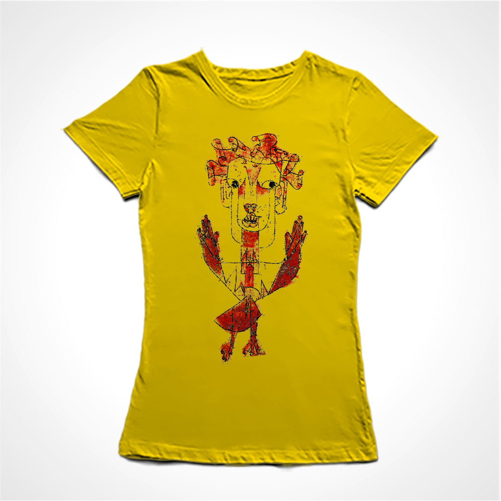Camiseta Baby Look Estampa: Desenho de um anjo com braços abertos.