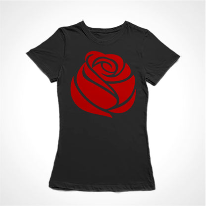 Camiseta Baby Look Estampa:  Desenho de uma rosa vermelha.