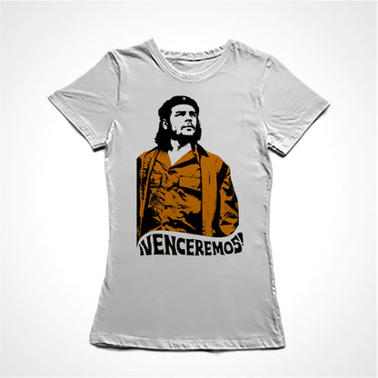 Camiseta Baby Look Estampa:  Che guevara de boina com texto: venceremos embaixo.