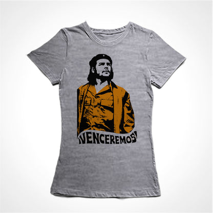 Camiseta Baby Look Estampa:  Che guevara de boina com texto: venceremos embaixo.