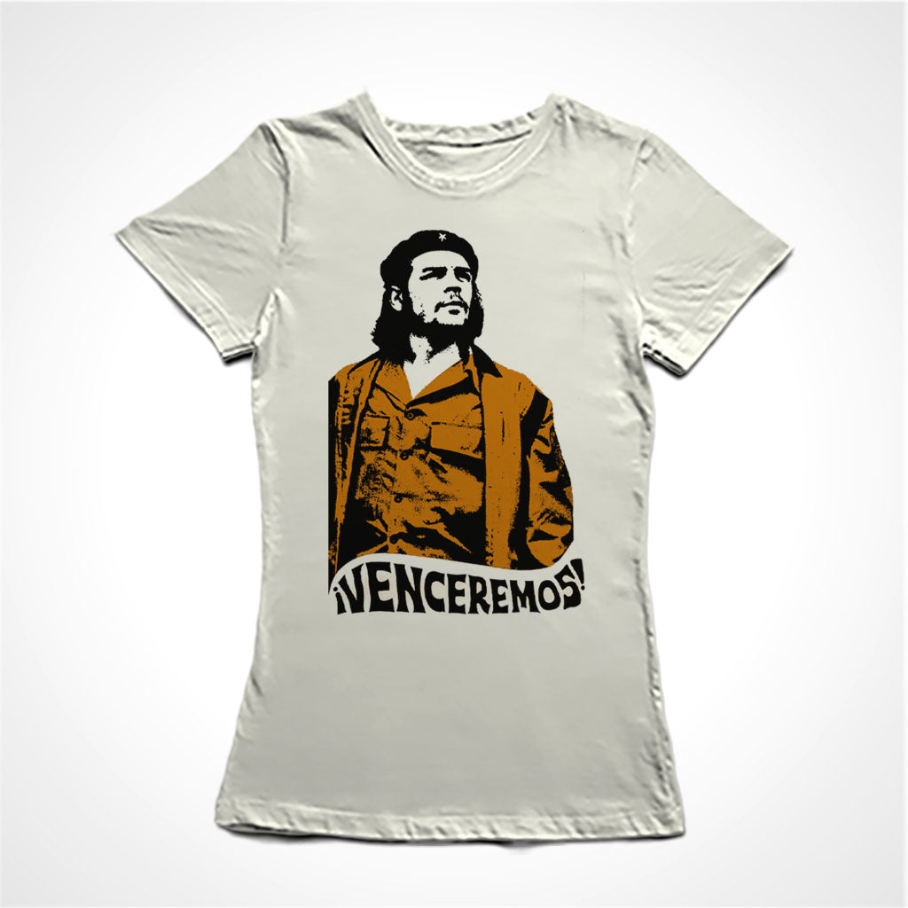 Camiseta Baby Look Estampa:  Che guevara de boina com texto: venceremos embaixo.