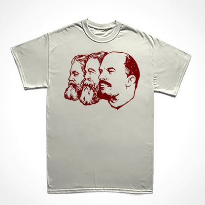 Camiseta Básica Estampa: Imagem clássica de perfil de Karl Marx, Engels e Lenin.