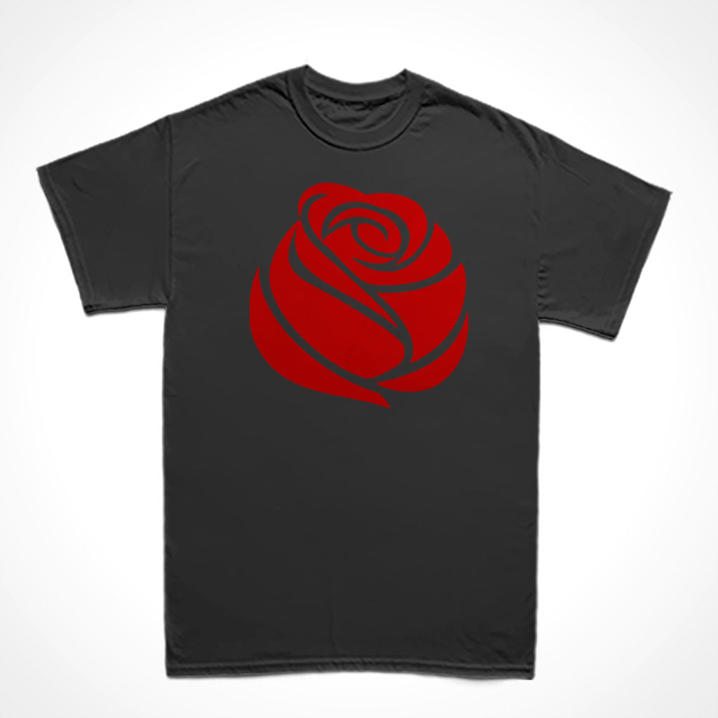 Camiseta Básica Estampa: Desenho de uma rosa vermelha.