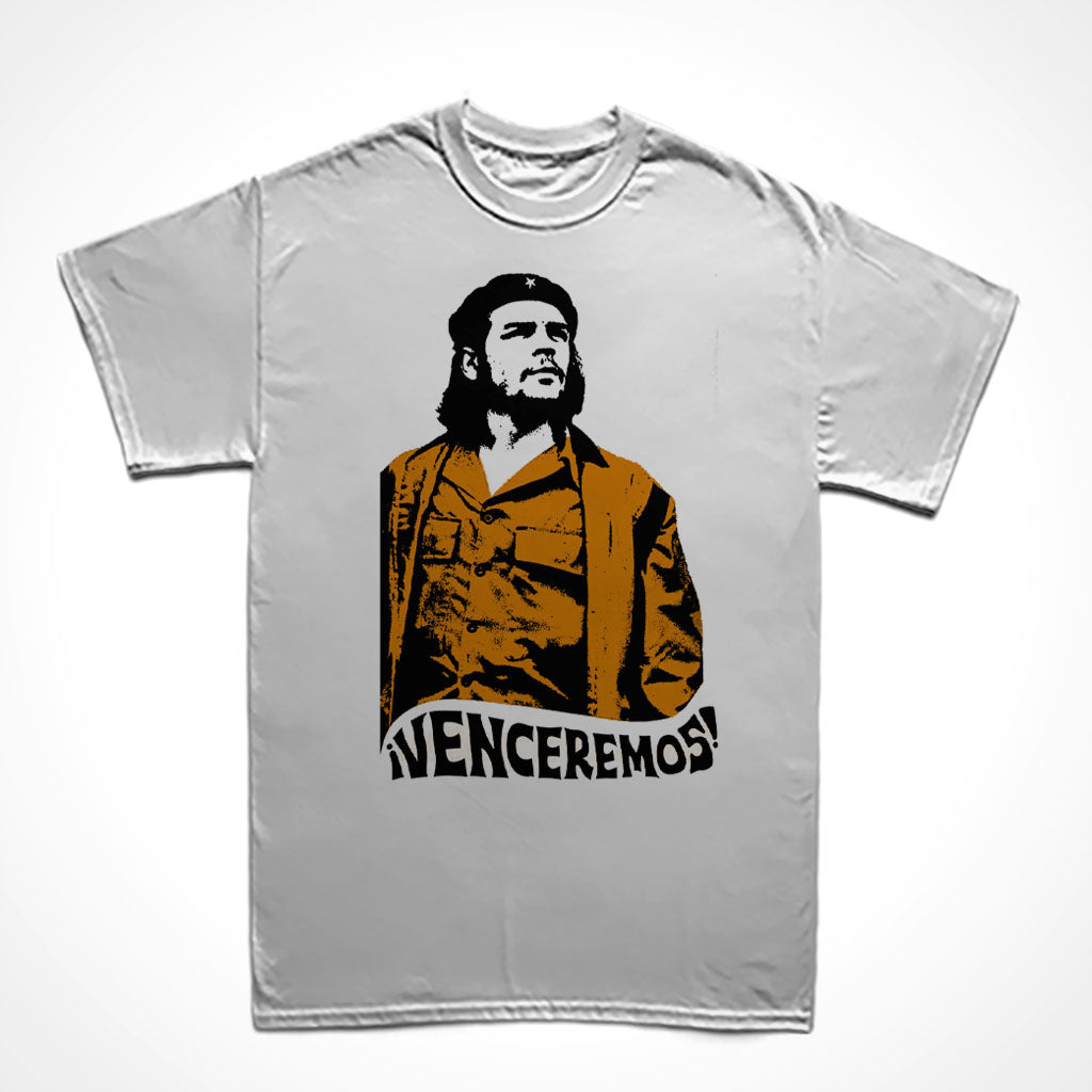 Camiseta Básica Estampa: Che guevara de boina com texto: venceremos embaixo.