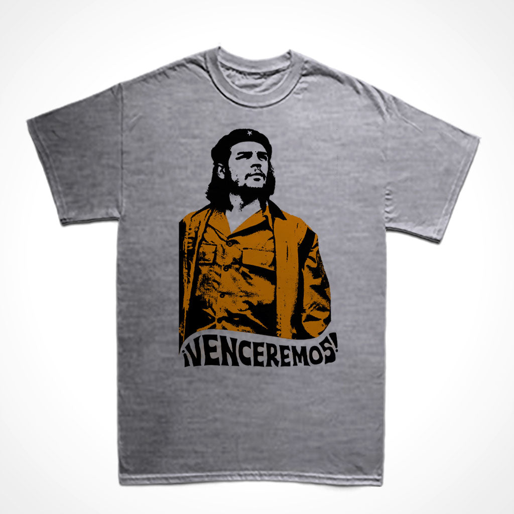 Camiseta Básica Estampa: Che guevara de boina com texto: venceremos embaixo.