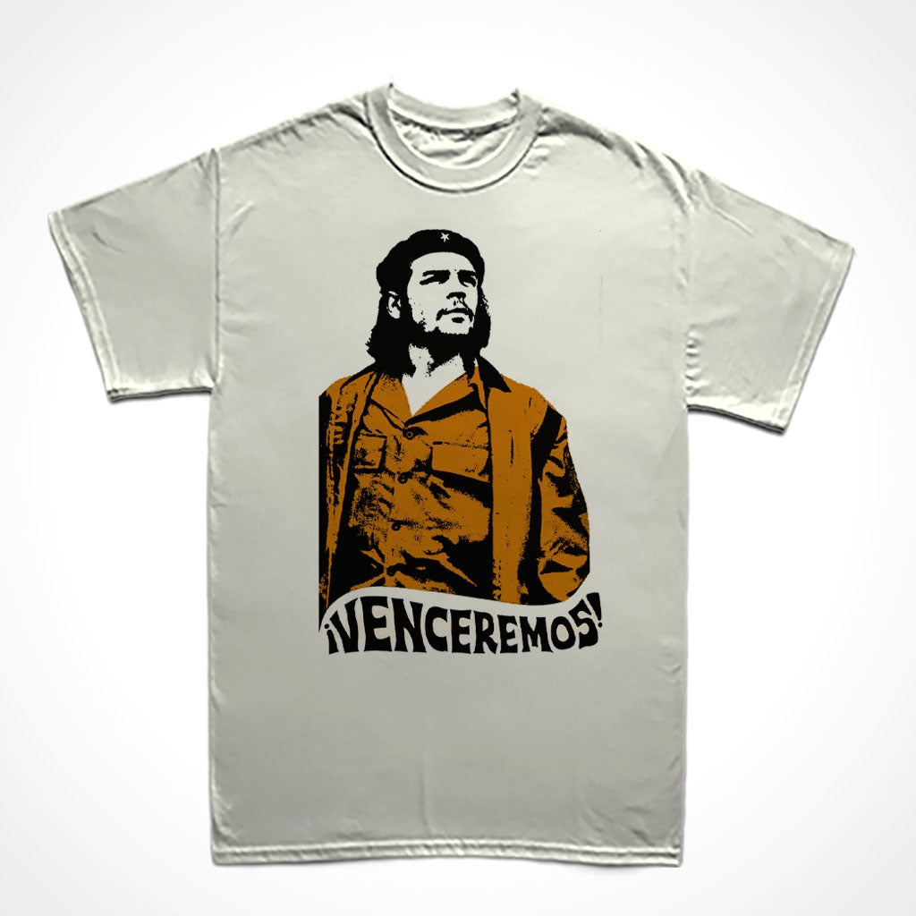 Camiseta Básica Estampa: Che guevara de boina com texto: venceremos embaixo.