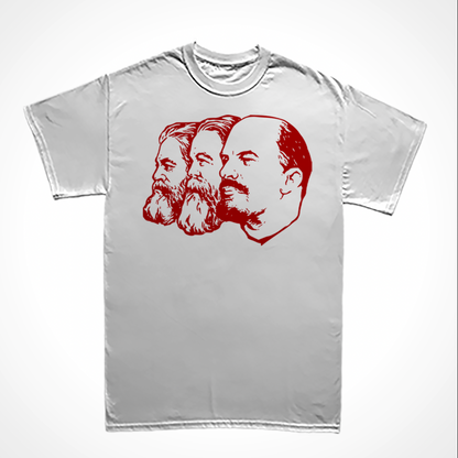 Camiseta Básica Estampa: Imagem clássica de perfil de Karl Marx, Engels e Lenin.