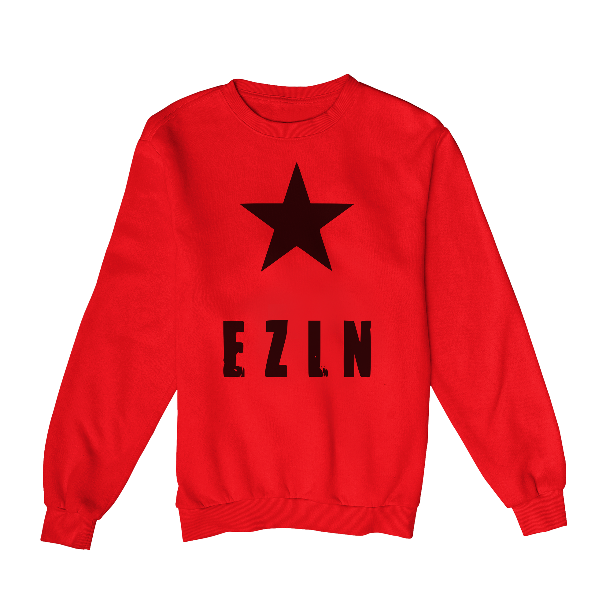 Moletom Estampa: Texto escrito EZLN(Exército Zapatista de Libertação Nacional) com uma estrela acima.