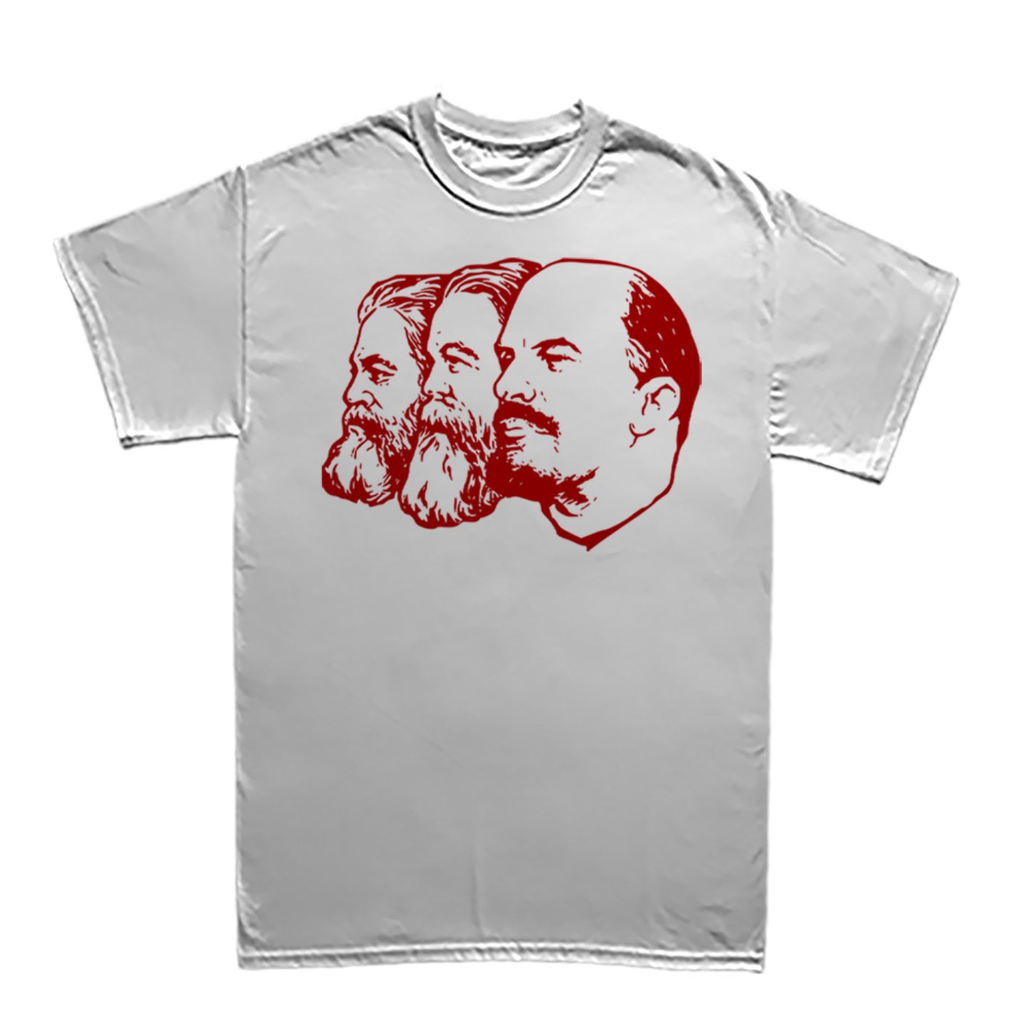 Camiseta Básica Estampa: Imagem clássica de perfil de Karl Marx, Engels e Lenin.