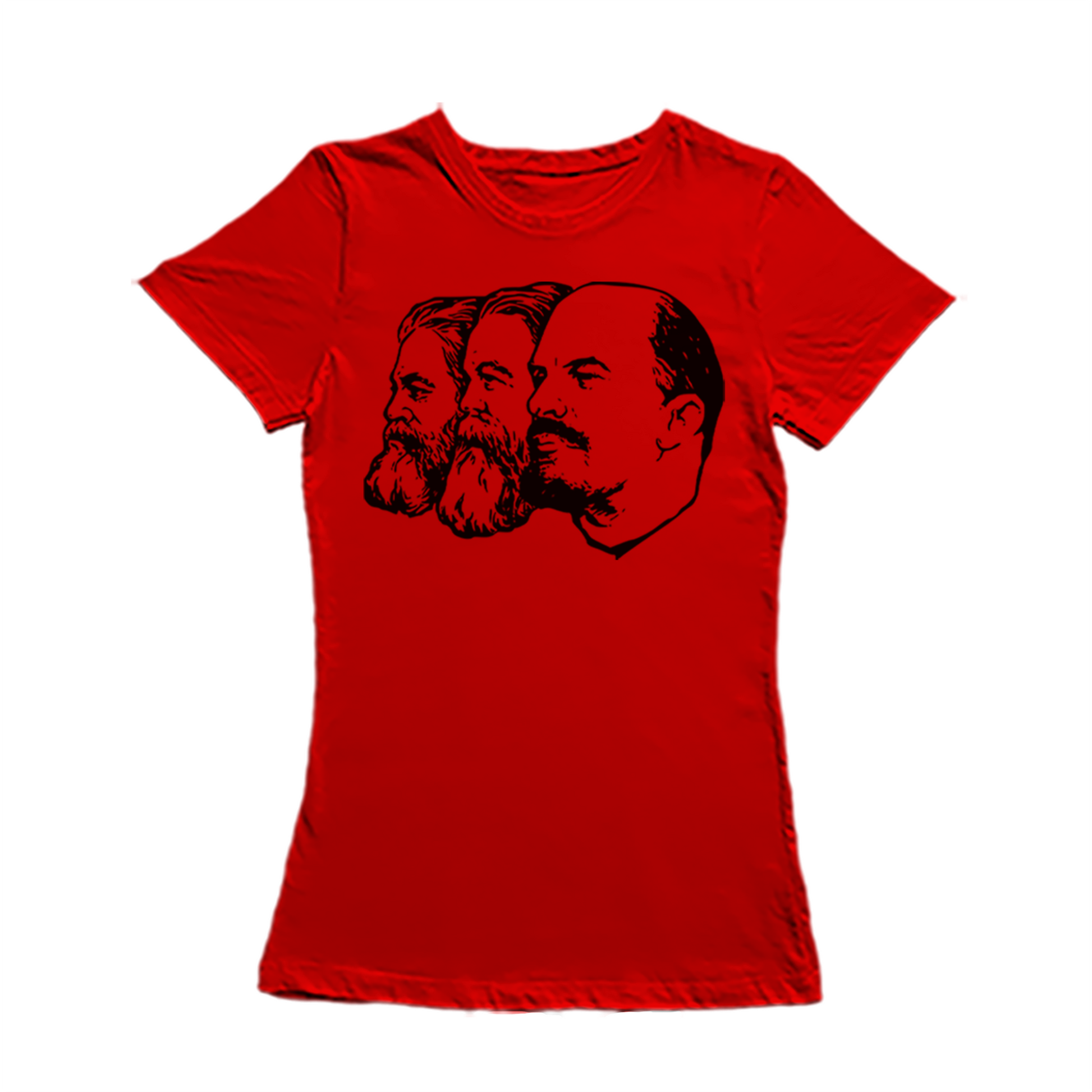 Camiseta Baby Look Estampa:  Imagem clássica de perfil de Karl Marx, Engels e Lenin.